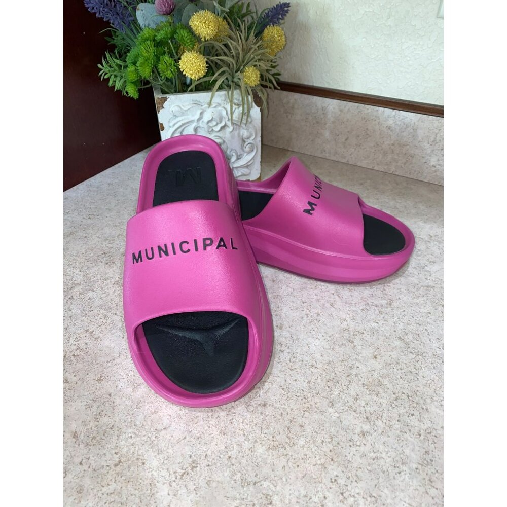 Municipal Womens Pink Slide Sandals Size 8 Comfortable Lightweight Slip-On